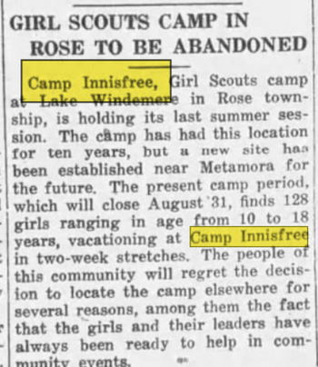 Camp Innisfree - Jul 18 1935 Article